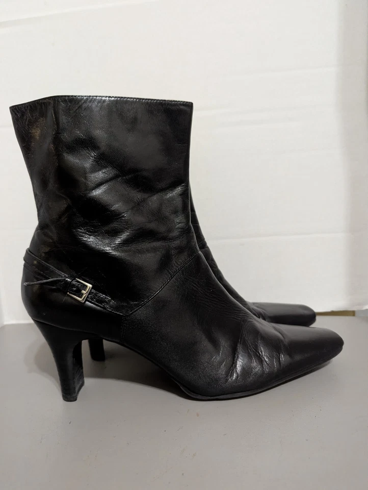 Botas al tobillo Nine West para mujer talla 11M con cremallera lateral, cuero negro Foto 2 de 4