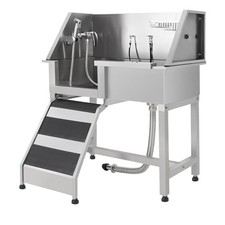 38" Stainless Steel Dog Washing Station, Pet Grooming Tub with Ramp  Grate
