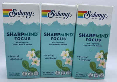 3PK Solaray SharpMind Focus ~ 30 Vegcaps Each ~ EXP 5/27 + ~ FAST SHIP