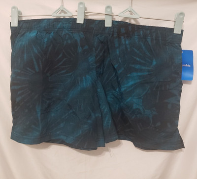 Columbia Sandy River II Printed Athletic Shorts Women XL Teal Blue Black Gym