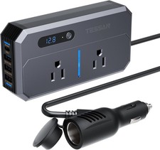 TESSAN 200W Car Power Inverter 12V to 110V with 2 AC  4 USB Ports Gray