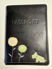 Leather Radley Passport Holder, Green Dog And Flowers, Pockets For Cards