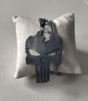 .925 Solid Silver Punisher Pendant Stainless Steel Chain New