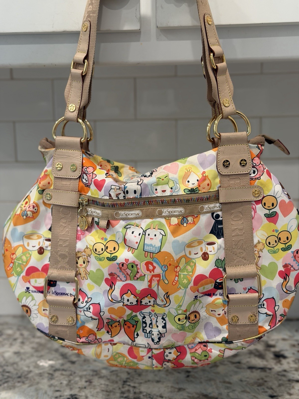 LeSportsac tokidoki Cartoon Print Medium Crescent Shoulder Bag Zip image 4