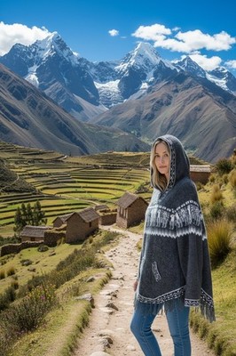 Puruvian Alpaca Wool Hood & Fringe Sweater 18'' P2P 36'' Long. See Photo & Descri