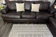 Brown Leather Living Room Couch Set 2pc