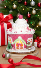 Pink Christmas Gingerbread House Decor, Light up Gingerbread House Xmas Villa...