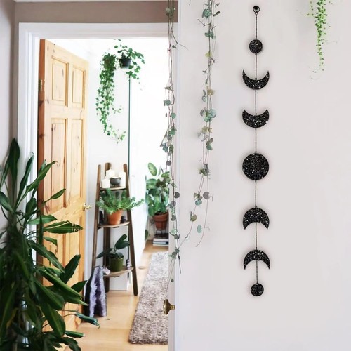 Moon Phase Wall Hanging Boho Decor Garland Black and White Glitter - Bild 6 von 8