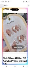 Press-On Nails Pink/Silver Glitter 3D Acrylic Long Almond Full Cover A37