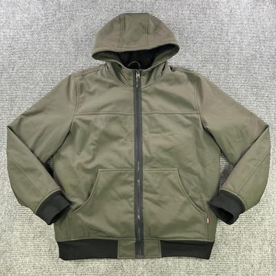 Levis Green Softshell Hooded Full Zip Jacket Mens Large Sherpa Lining Outdoors