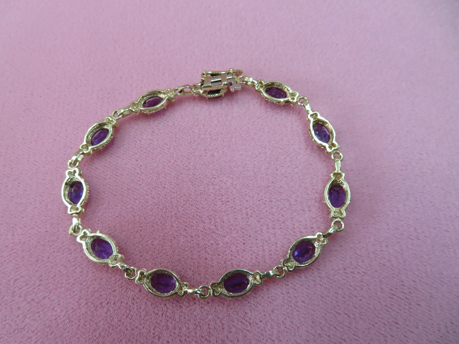 10K Solid Yellow Gold Link Amethyst Bracelet 6 7/… - image 3