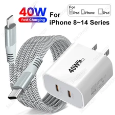 For iPhone14 13 12 11 XR Fast Charger 40W Power Adapter Block Type C USB C Cable
