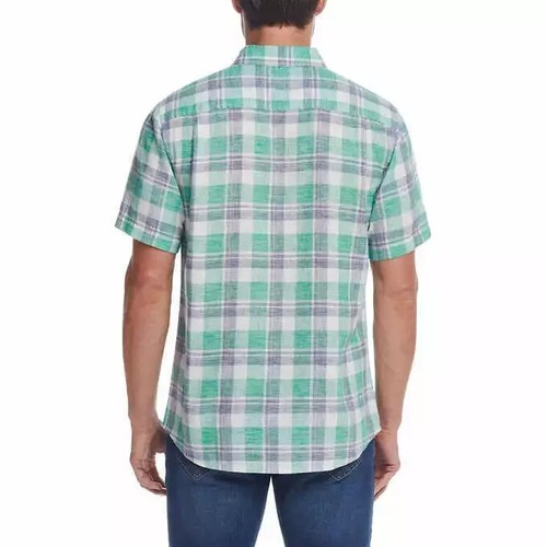 Weatherproof Vintage Men’s Washable Linen Short Sleeve Woven Shirt, Green, L - Picture 4 of 6