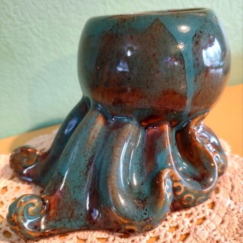 New Octopus Ceramic Planter Flower Pot Green Blue Brown Teal Sea Life Animal