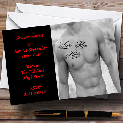 Tattoo Sexy männliche Stripperin personalisiert Junggesellinnenabschied Party Einladungen - Henne28