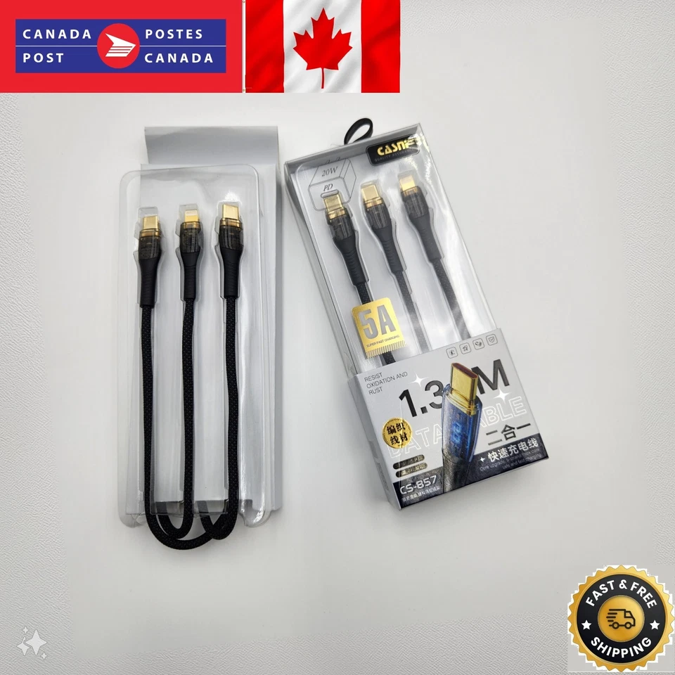 Cable de carga USB-C 2 en 1 20 W carga rápida 4 pies tipo C a Apple-Comp y tipo C 5A Foto 3 de 4