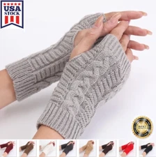Winter Long Half Finger Fingerless Gloves Arm Hand Warmer Knitted Mittens Gift