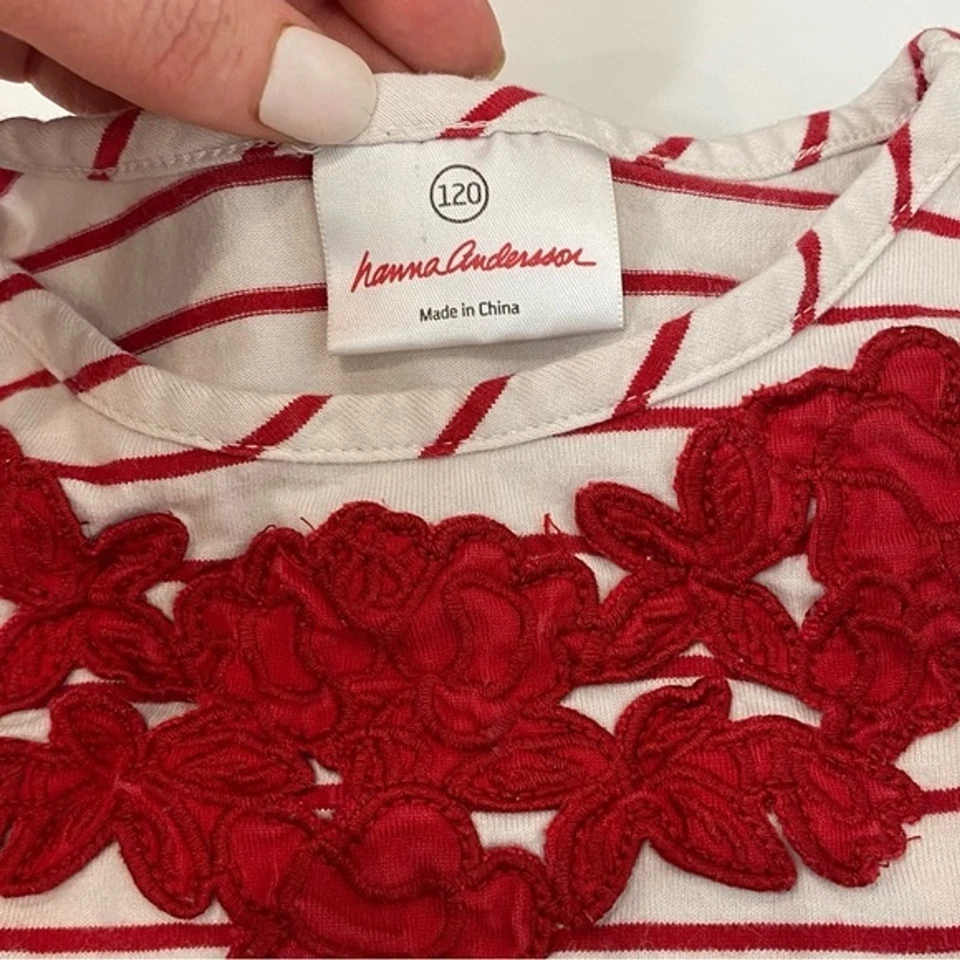 Hanna Andersson 120 Niñas Floreat Bordado Blanco y Rojo Manga Larga Top Camisa Foto 2 de 4