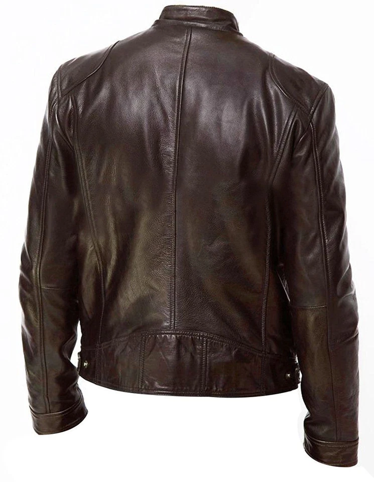 Cafe Racer Biker Leather Jacket  Black & Brown Soft Sheep Skin Leather  - Image 4 of 4