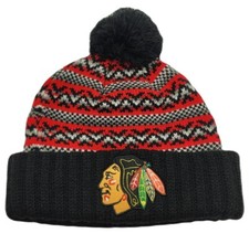 Chicago Blackhawks New Mitchell Ness Jaquard Red Black Beanie Era Knit Hat Cap