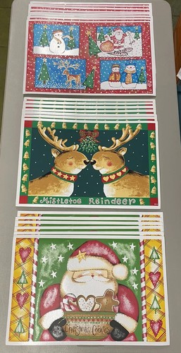Bradlees Christmas Santa Reindeer/Snowman 21 Vinyl Placemats Linen Vintage - Picture 2 of 12