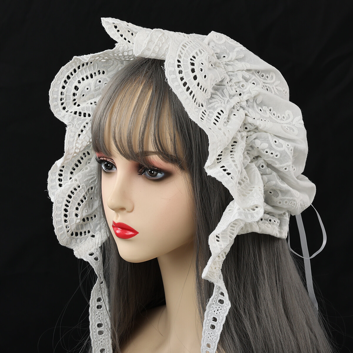 Victotian Women White Bonnet Prairie Hat Pioneer Colonial Costume