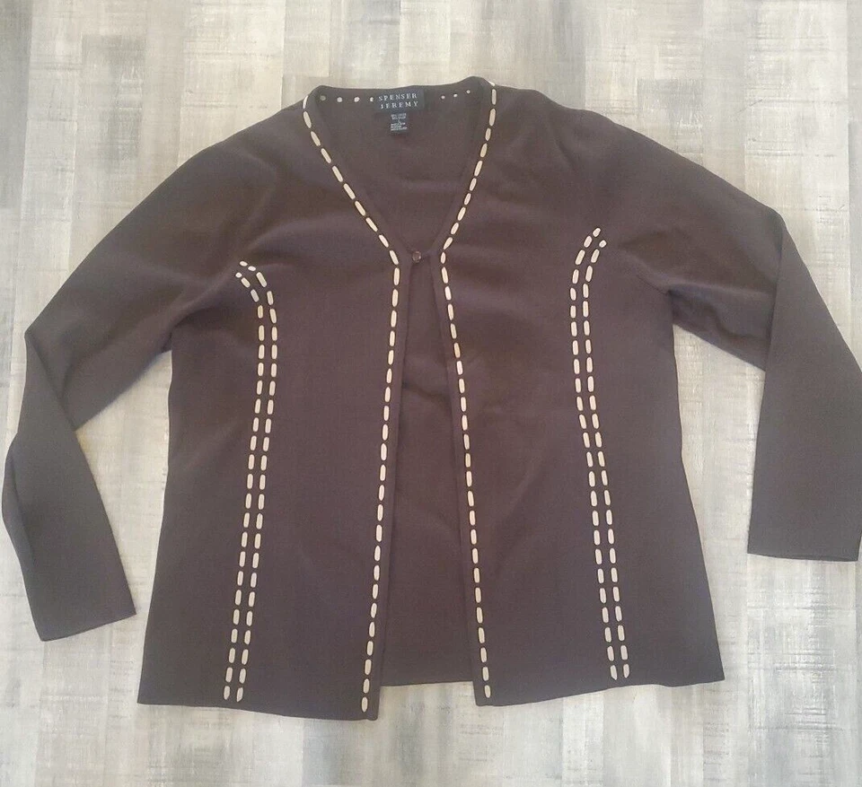 Spenser Jeremy Cardigan Large Womens Sweater Brown Dark Wine color Peasant - Image 2 of 4