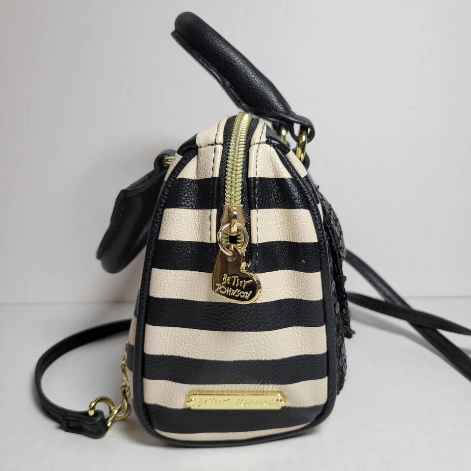 Betsey Johnson блестки бант мини сумочка сумка через плечо кремовые черные полосы - Изображение 2 из 4