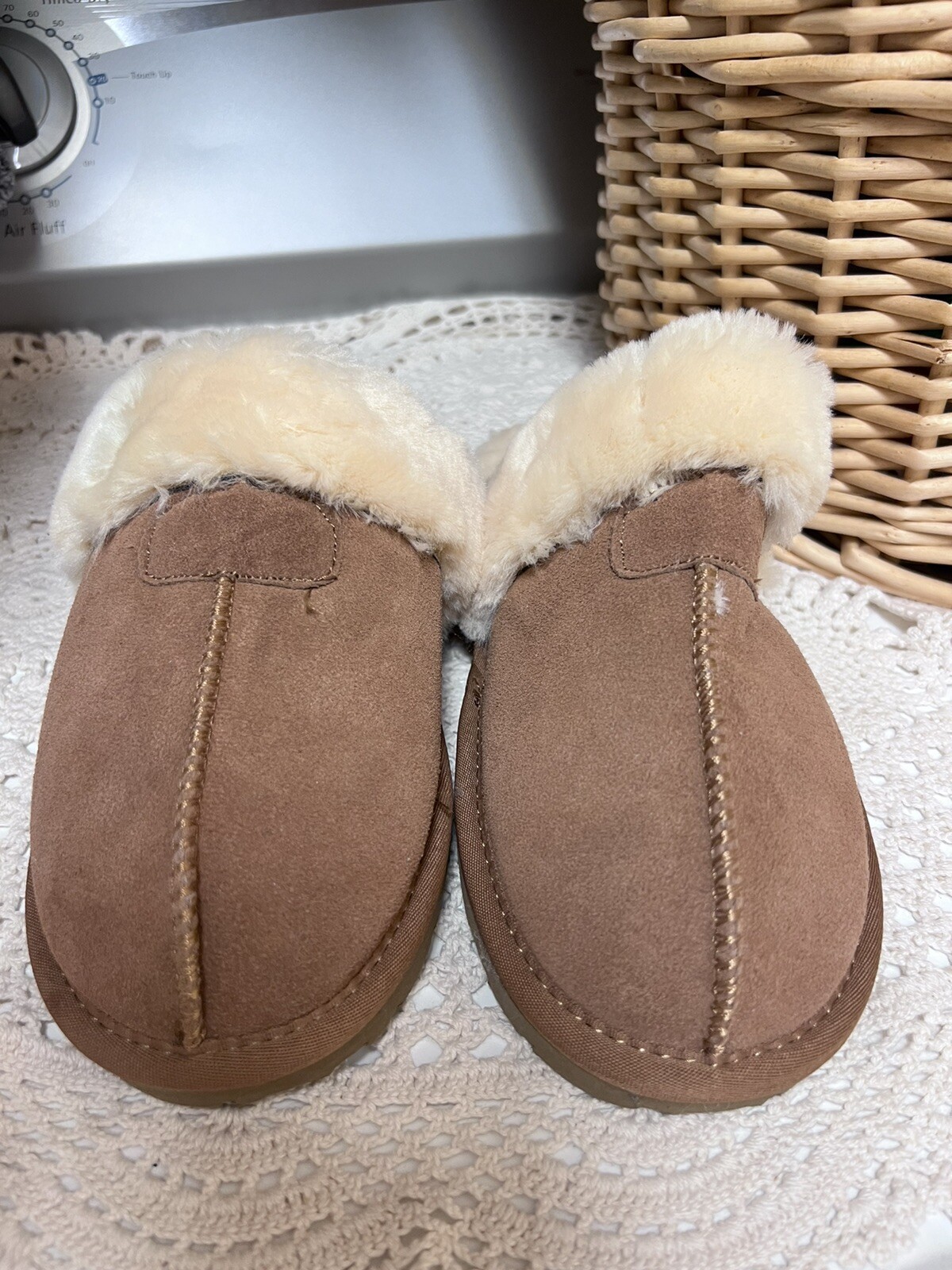 New Australia Womens Slippers Size 9 Brown Suede Genuine Sherpa Sheepskin Lining eBay