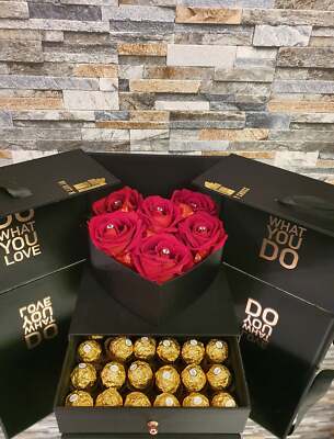 Herz Geschenkbox mit Schokolade und Rosen Geburtstag, individuelles Valentinstag Gif