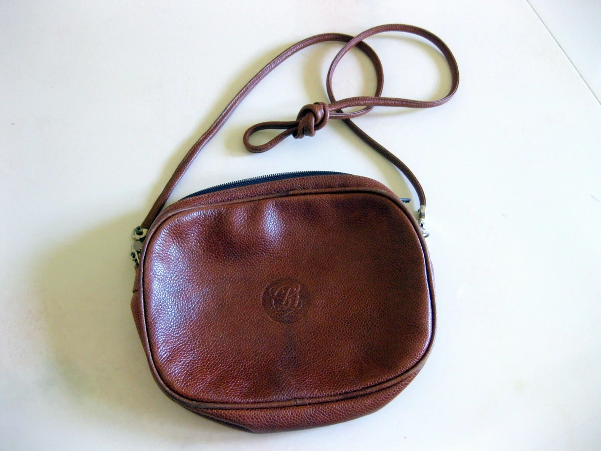 Vintage LOUIS QUATORZE LEATHER Crossbody Brown HANDBAG Clutch