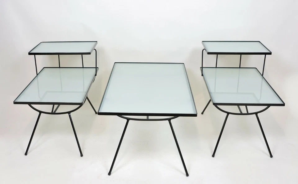 Set of Mid-Century Modern Nelson Style Iron and Glass Tables by Frank and Son - Image 2 of 4