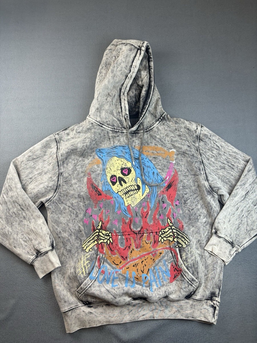 Hot Topic Grim Reaper Love is Pain Acid Wash Hoodie Large