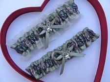 NEW Gorgeous Sage Green Mossy Oak Ivory Wedding Garter Prom Camo Camouflage