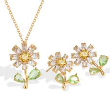 Women's Sparkling Cubic Zirconia Sunflower Necklace Stud Earrings Jewellery Sets
