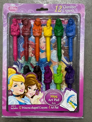12 DISNEY PRINCESS SHAPED CRAYONS 30 PAGE ART PAD 3+ KIDS CREATE HOBBIES