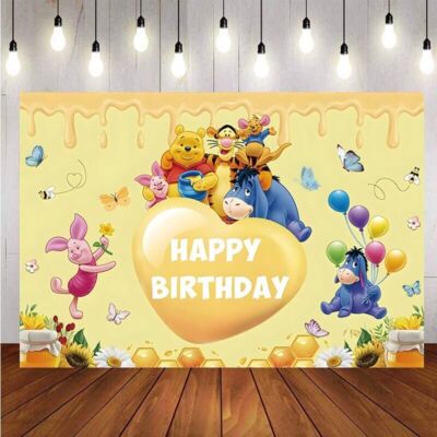 BLUE BALLOON WINNIE the Pooh Baby Shower Backdrop Banner Background
