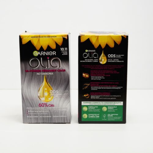 2 Pack Garnier Olia Oil-Powered Permanent Color 10.11 Lightest Silver Blond NIB