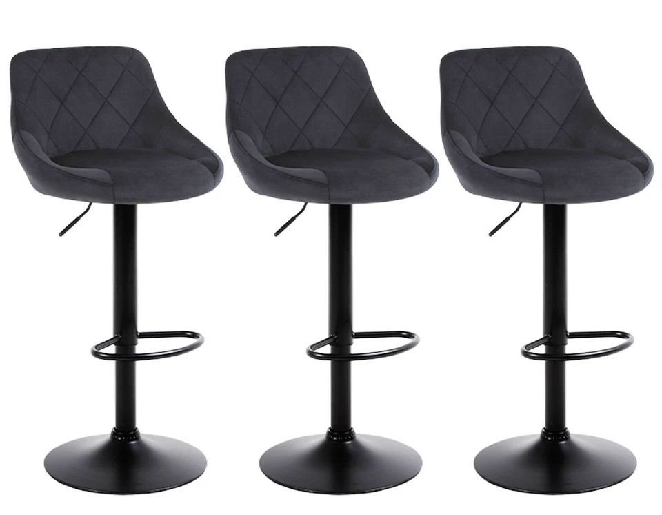 SET OF 3 OR 4 BLACK Velvet Bar stools Matt Black Metal  3 OR 4 CHAIRS OPTION - Image 4 of 4