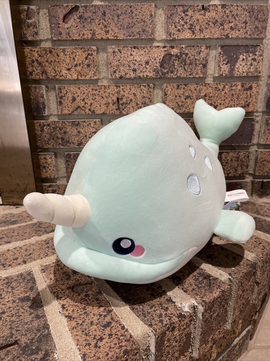 NARWHAL Aquamarine Teal Plush Pillow 19”/ Takashoji Kawaii Soft NWT