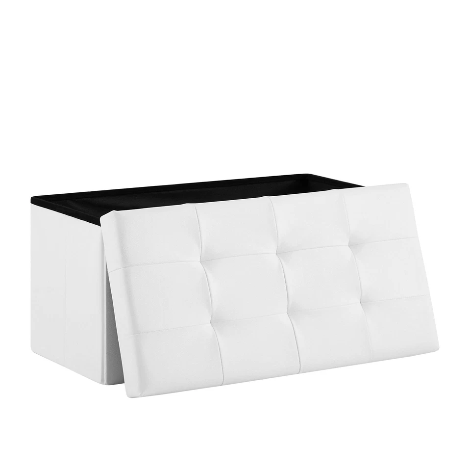 Sitzbank, Sitzhocker, Fußhocker, Sitztruhe faltbar mit Stauraum(Weiß Kunstleder) - Bild 2 von 4