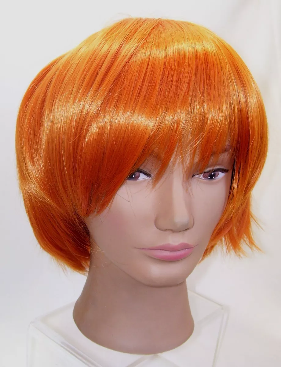 Women s Full Wig Bright Orange Red Hair Mushroom Style Cut Short