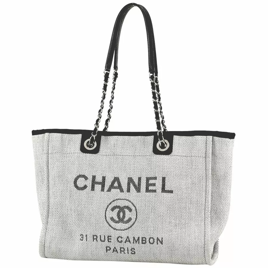 Chanel Large Deauville Shopping Bag Blue Sequin Boucle Silver Hardware