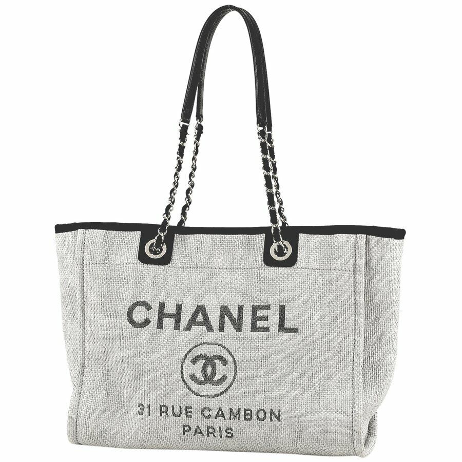 Chanel Deauville Line Chain Tote Bag Mm Coco Mark Canvas Gray Women | Ebay