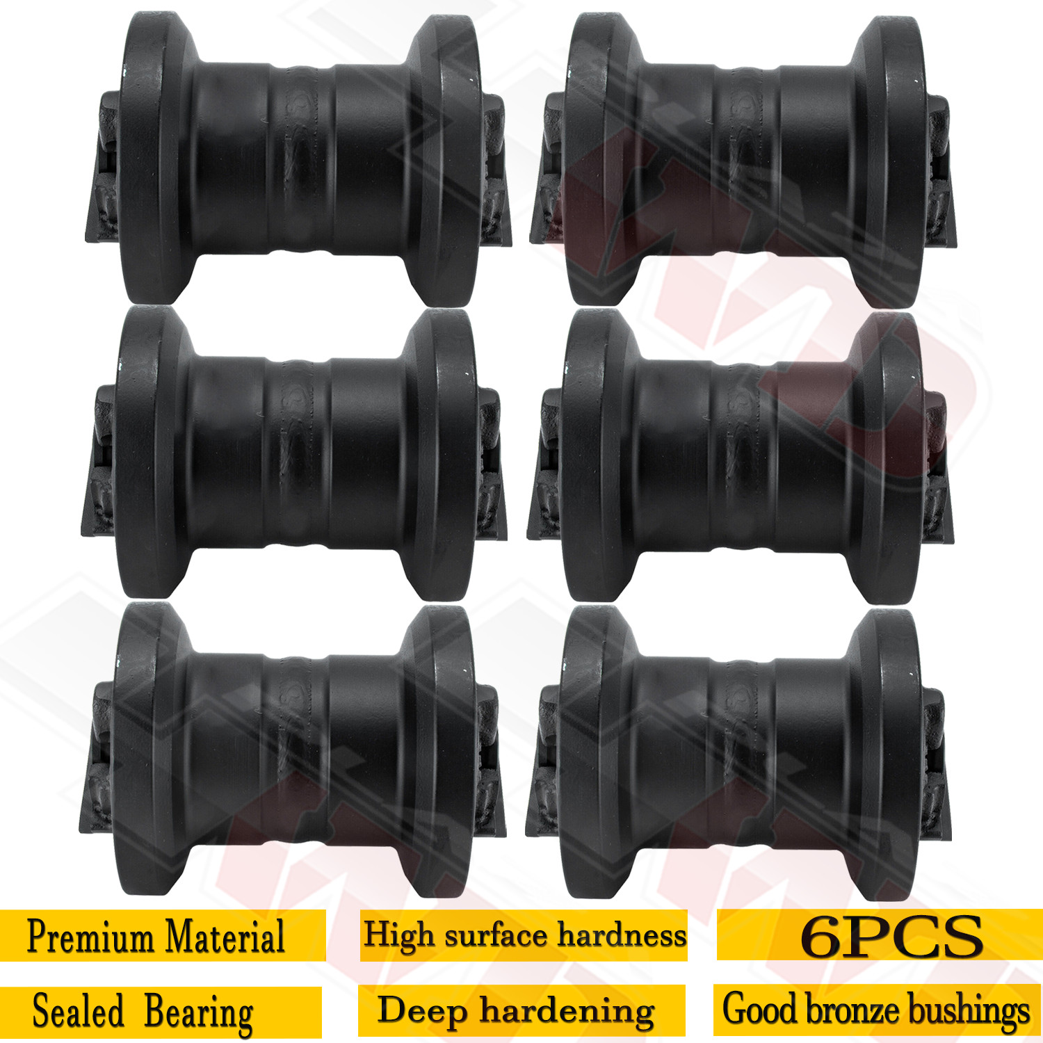 6PCs Track Bottom Roller Black For Kubota KX121-3 Mini-Excavator Undercarriage.