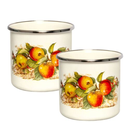 2pc APPLE Enamel Mug Vintage Metal Mug Set Picnic Camping Sturdy Jumbo 24 oz - Picture 3 of 7