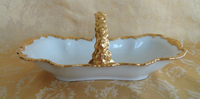 Antique Jean Pouyat Limoges JPL France Basket Scalloped & Gold Gilted