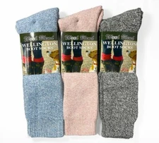 Ladies Welly Boot Socks 3 Pairs Long Wellington Wool Mix Gardening Size UK 4-8