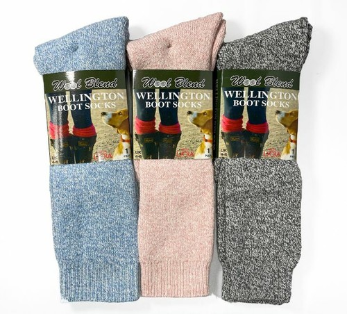 Ladies Welly Boot Socks 3 Pairs Long 