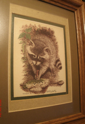 Bandit Breakfast 1978 Racoon print by Phillip Leonetti signed 1979 Crayfish #527